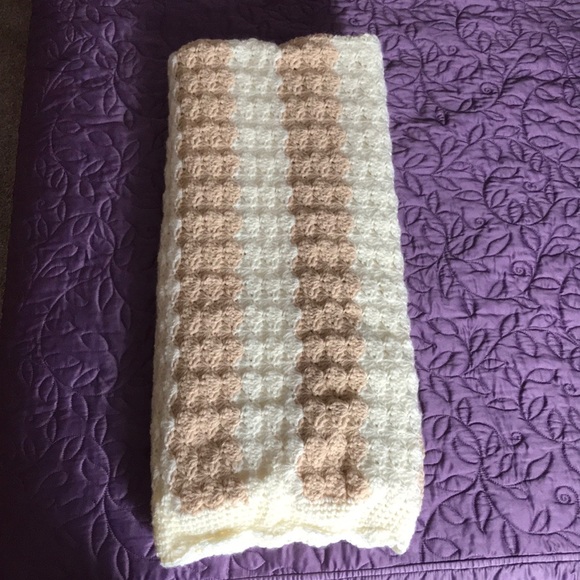 Other - Handmade Crotchet Tan and Cream Throw Blanket